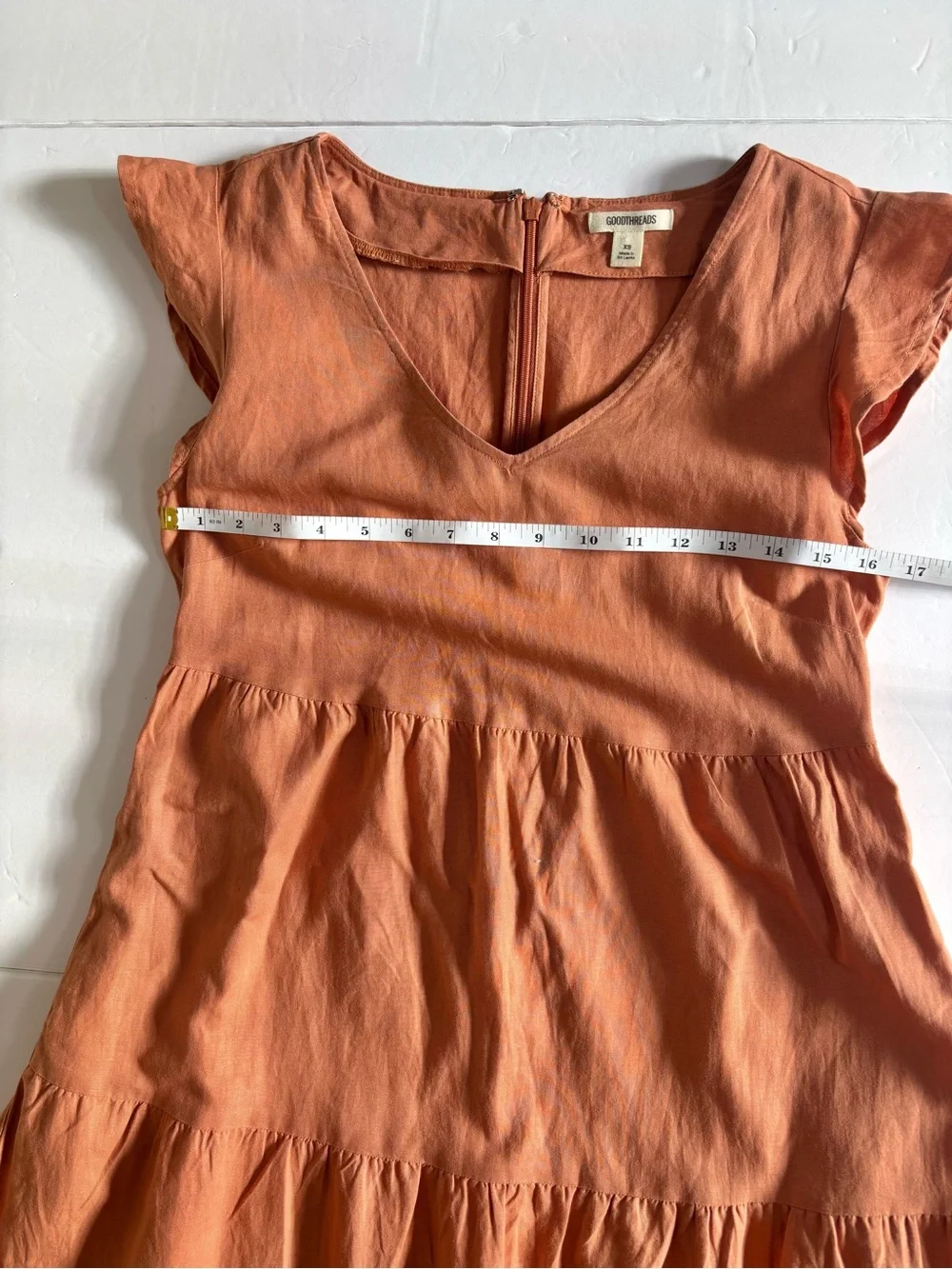 Goodthreads Rust Linen Blend Tiered Flutter Sleeve Mini Dress Pockets XS - Picture 6 of 9